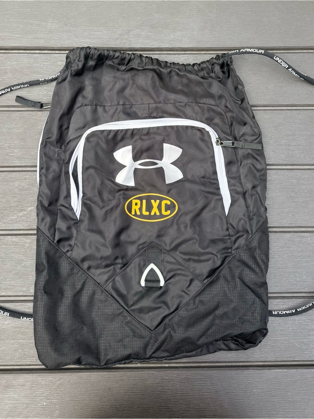 Under Armour Black Drawstring Backpack with White Trim and Yellow RLXC Logo